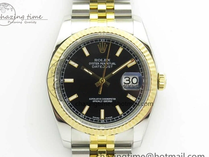MiroTime 0801 DateJust 36 SS YG 116233 ARF 1:1 Best Edition 904L Steel Black Dial Stick Markers on Jubilee Bracelet SH3135 V EasyMatch 3261